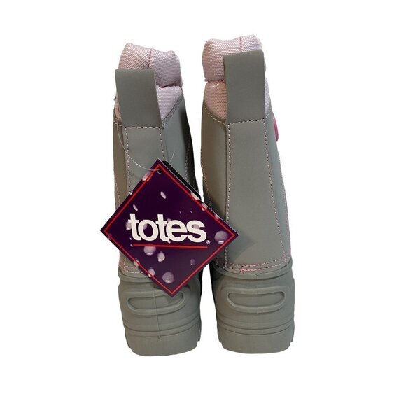 New Totes Meadows Girls Size 13 Snow Boots Grey & Pink Slip On Insulated Lining - Picture 4 of 10